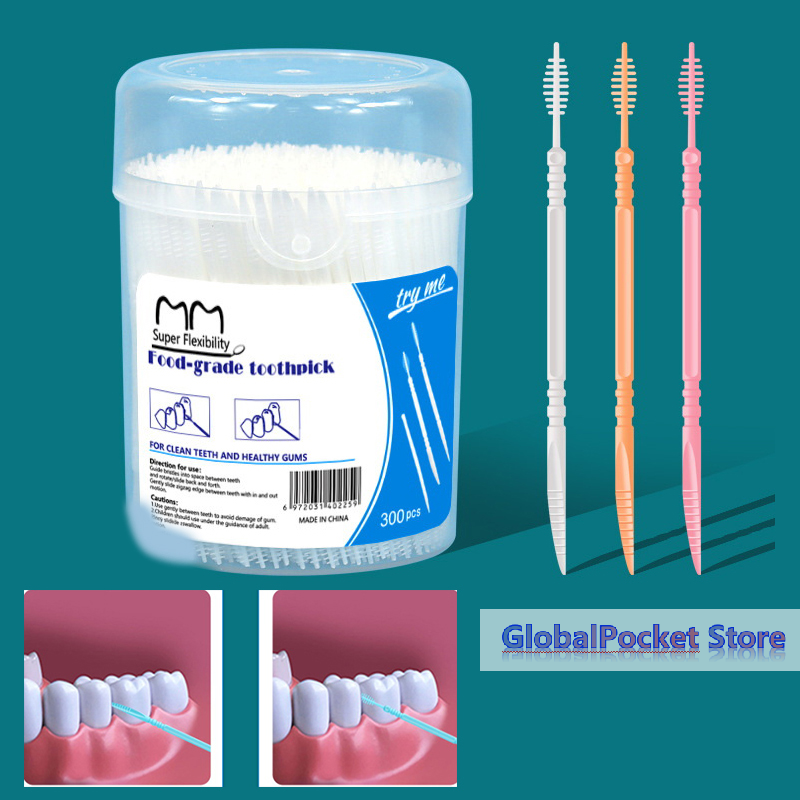 Dental Floss Picks - 300pcs Plastic Double-head Interdental Brush Dental