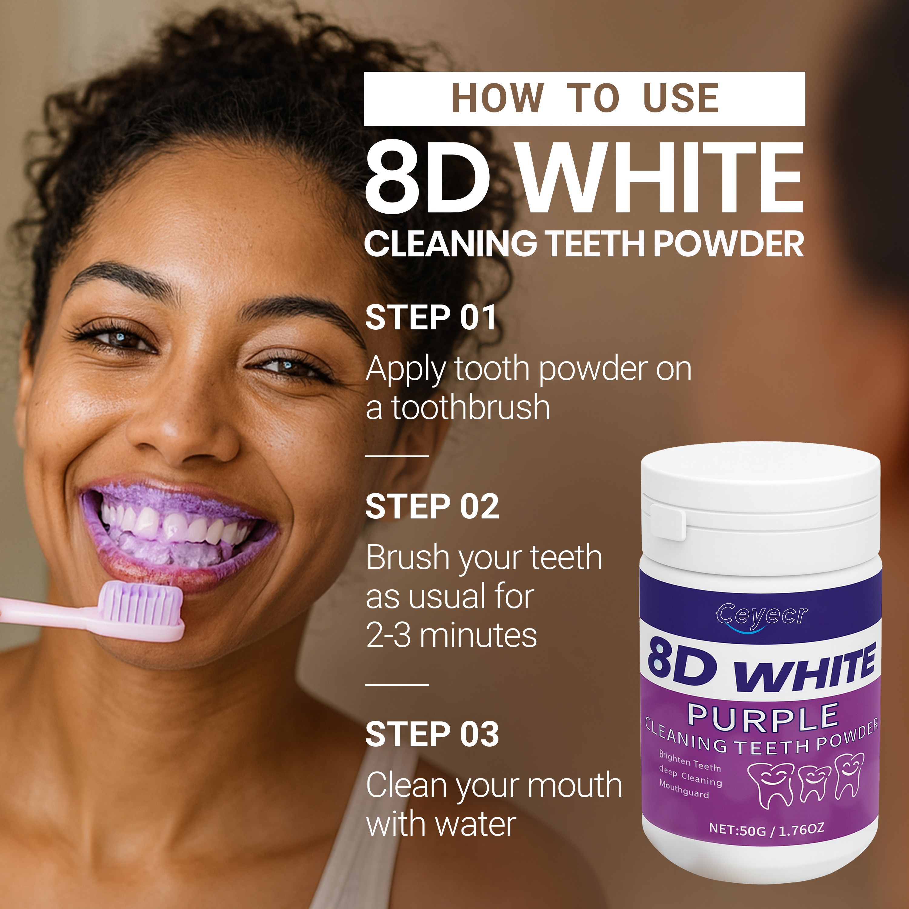 8D white Teeth Whitening Powde - Teeth Whitening Co บทวิจารณ์และราคา